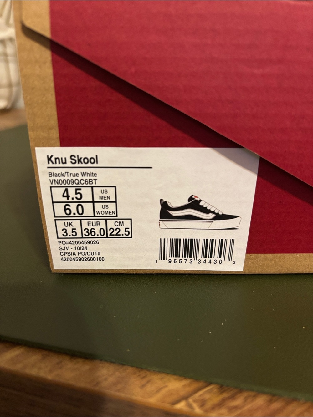 Vans Knu Skool Kids Sneakers Black and True White